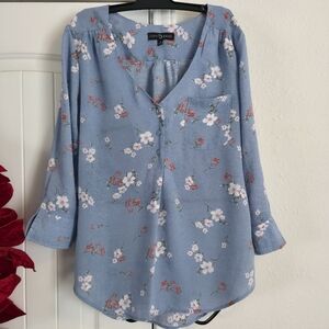 Fred & David Blue Floral Blouse Size Medium